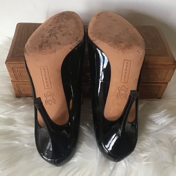 Steven Steve Madden black pierced “Dreamin” trap patent leather stilettos 8.5 - Picture 7 of 10